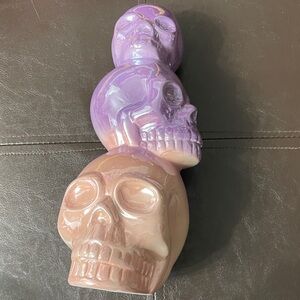 Ceramic Skull Stack in Purple and Tan - candle holder